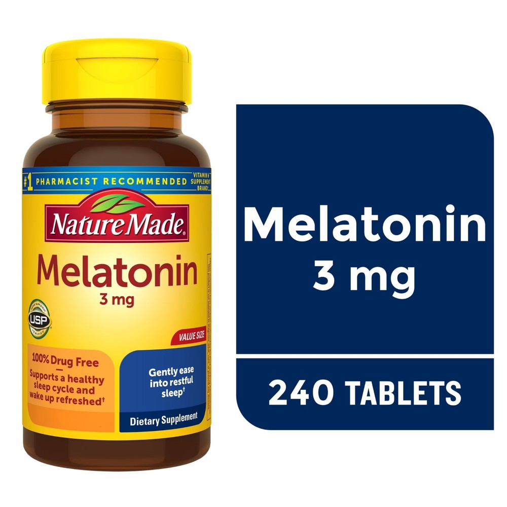 Nature Made Melatonin 3 mg Tablets, 100% Drug Free Sleep Aid for Adults, 240 New