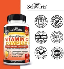 Vitamin C Complex Supplement, Vitamin C 1000mg Capsules w/ Rose Hips Zinc 120 ct