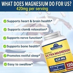 Vitamin B6 + Magnesium Complex Supplement 420mg, 120 Veggie Capsules – 60 Days
