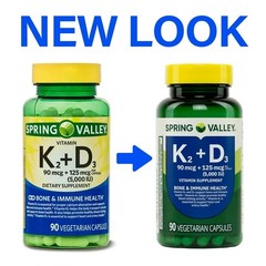 Spring Valley Vitamin K2 90mcg + D3 125mcg Capsules 90 Count Bone Health Support