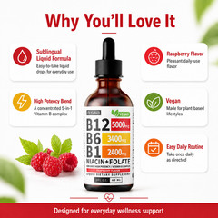 B12 B Complex Liquid Drops 5000mcg Sublingual Raspberry Vegan 2 fl oz