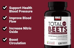 Force Factor Total Beets Blood Pressure Supplement with Beetroot, 120 Tablets