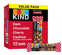 KIND Bars, Dark Chocolate Cherry Cashew, Gluten free, 1.4 oz, 12 Snack Bars