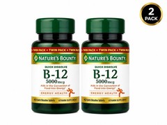 (2 Pack) Natures Bounty B-12, 5000mcg. Expires 12-2027+ (Package May Vary) M30