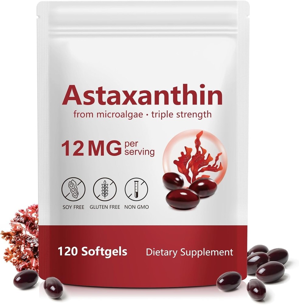 Astaxanthin 12mg, 120 Softgels, 4 Supply, Astaxanthin Antioxidant Supplement…