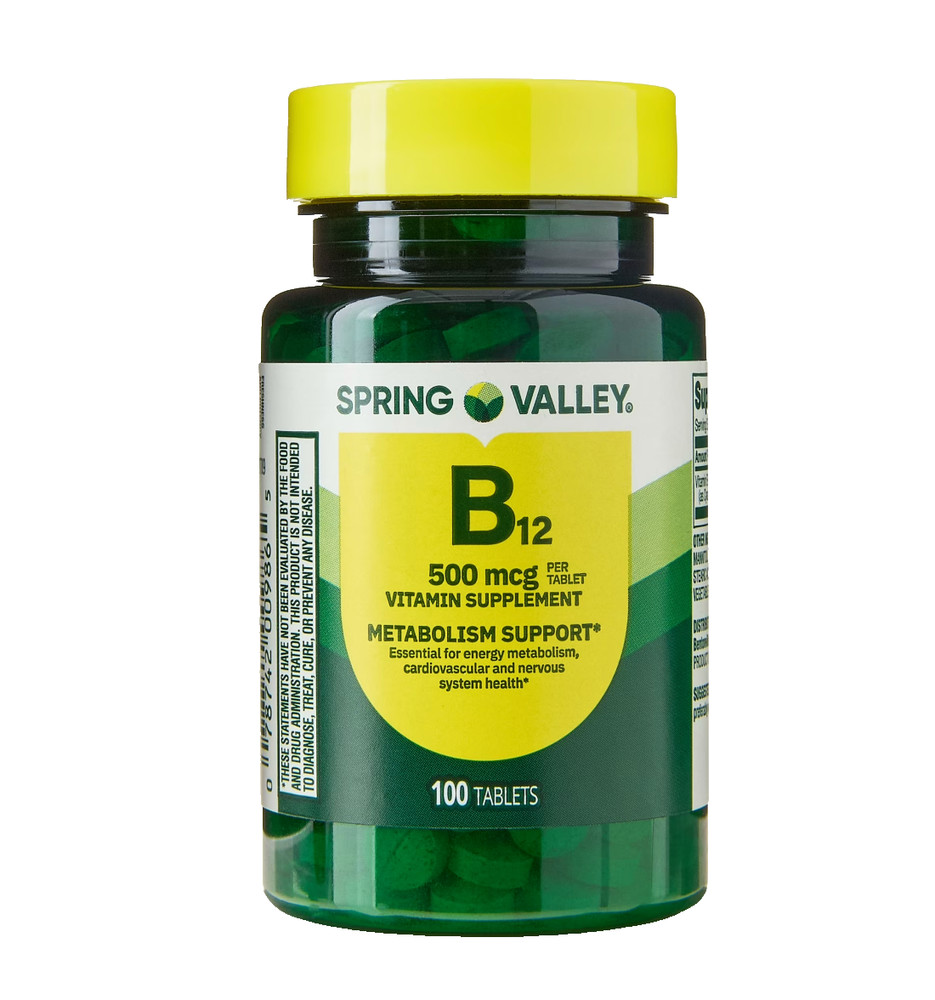 Spring Valley B12 500 mcg 100 Tablets Nervous System & Energy Support.;