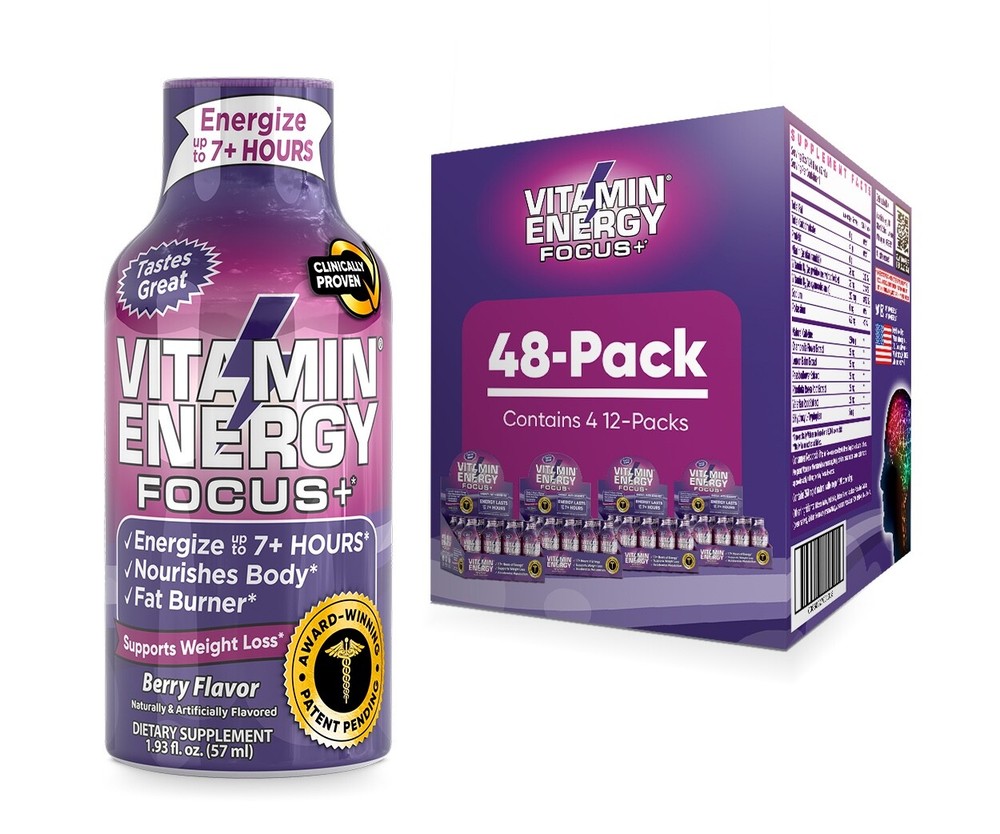 (48 Pack) Vitamin Energy® Focus+ Berry Energy Shots, Clinically Proven