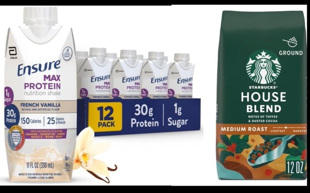 1 Ensure Max Protein Vanilla Shake 11oz – 12 Cnts & 1 Starbucks House Blend 12oz