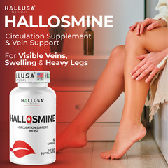 HALLOSMINE Diosmin 300mg – Circulation & Vein Support- Varicose Veins – 60 Caps