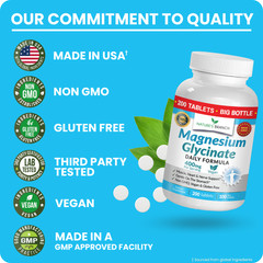 BEST MAGNESIUM GLYCINATE 400 MG – 200 TABLETS – HIGH ABSORPTION PURE MADE IN USA