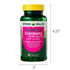 Spring Valley Extra Strength Cranberry Dietary Supplement Capsules, 15,000mg, 60