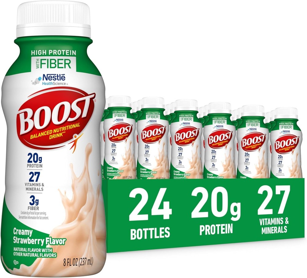 BOOST High Protein Nutritional Drink Strawberry with Fiber 8oz Bottles – 24pk
