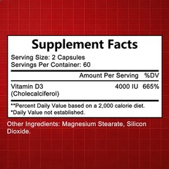 4000 IU High Potency Vitamin D3 Caps for Bone, Muscle & Immune Support 30~120CT