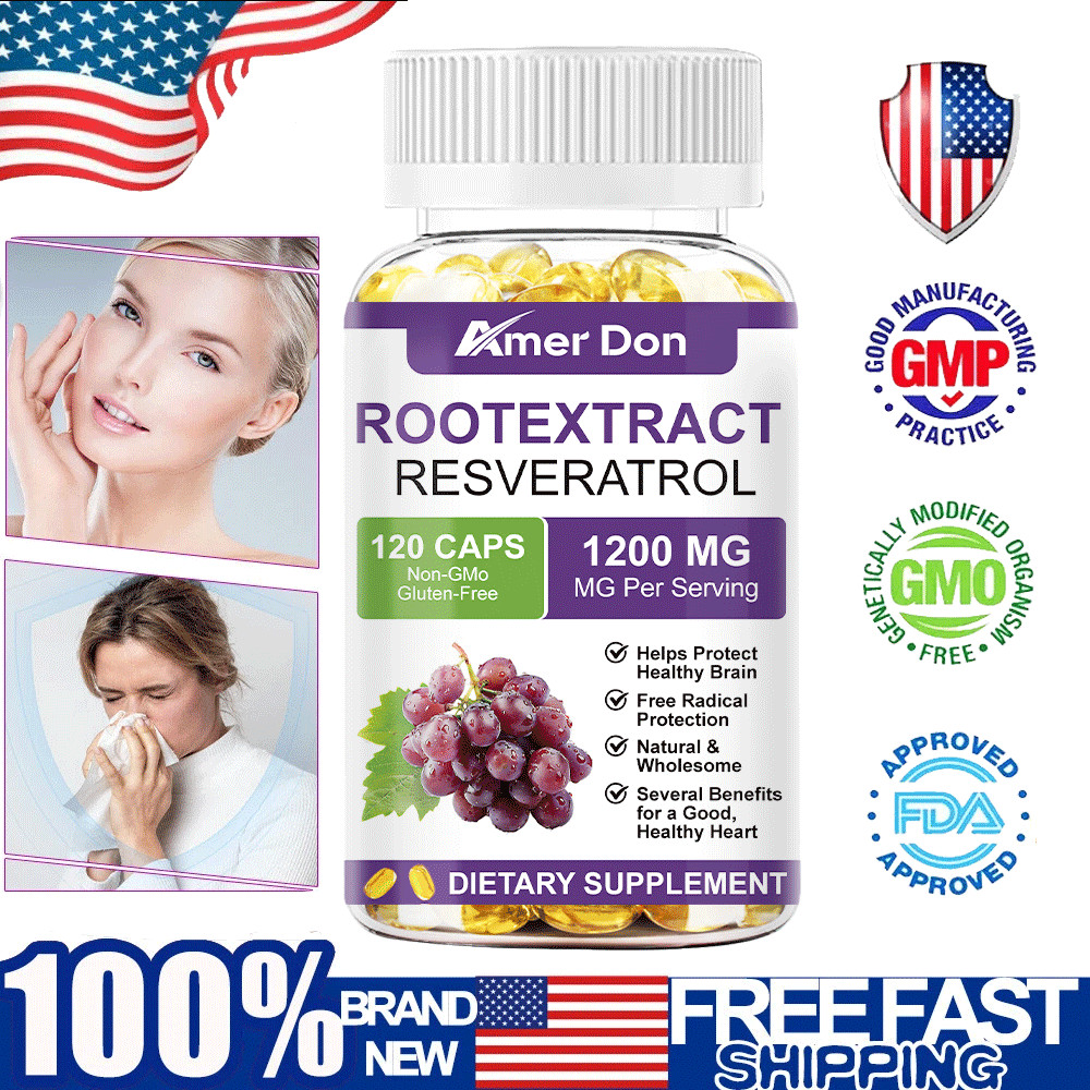 Resveratrol 1200mg Capsules Anti Aging Antioxidant Heart Brain Support 120 PCS