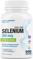 Puregen Labs Selenium 200 mcg Yeast Free Essential Mineral – 500 Vegetarian Tabs