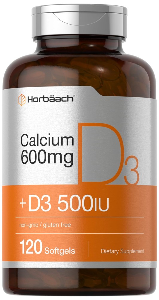 Horbäach Calcium Supplement with Vitamin D3 | 600 mg | 120 Count (Pack of 1)
