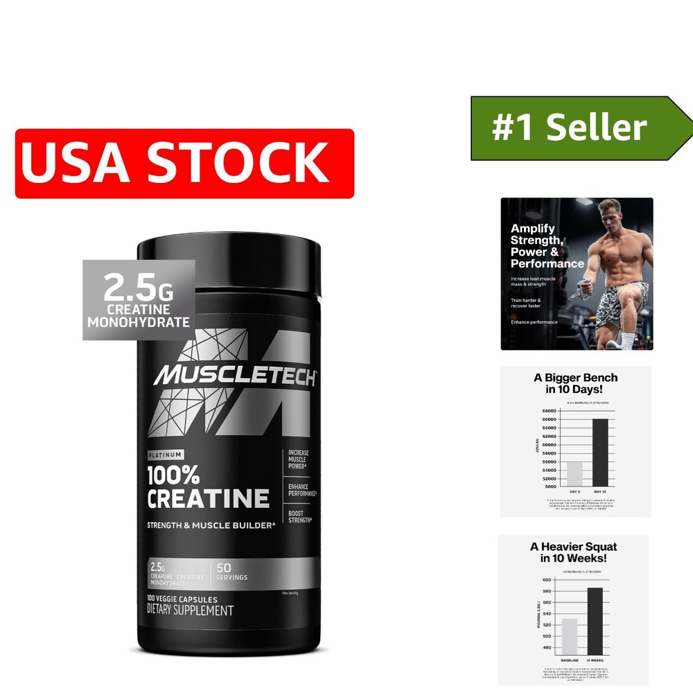 Platinum Creapure Creatine Monohydrate Capsules – 100 Veggie Pills for Strength
