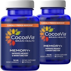 CocoaVia Memory+ Brain Supplement, 60 Day, 750 mg Cocoa 90 Count (Pack of 2)
