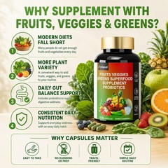 Super Fruit & Vegetable Supplements – Organic Whole Superfood & Probiotics 120ct