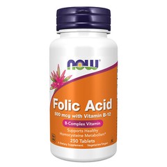 NOW FOODS Folic Acid 800 mcg with Vitamin B-12 – 250 Tablets