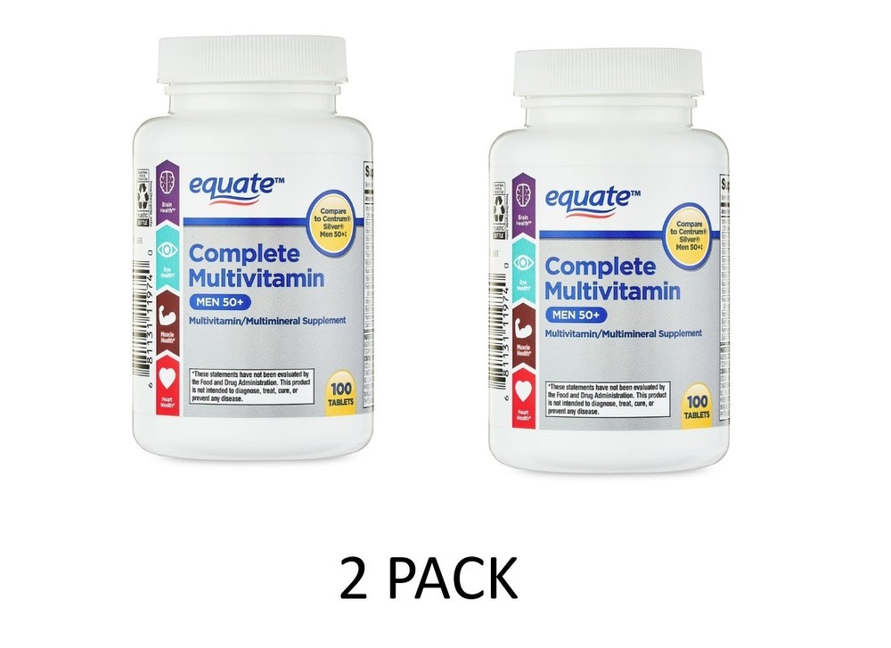 2 PACK Equate Complete Multivitamin/Multimineral Supplement Tablets, Men 50+