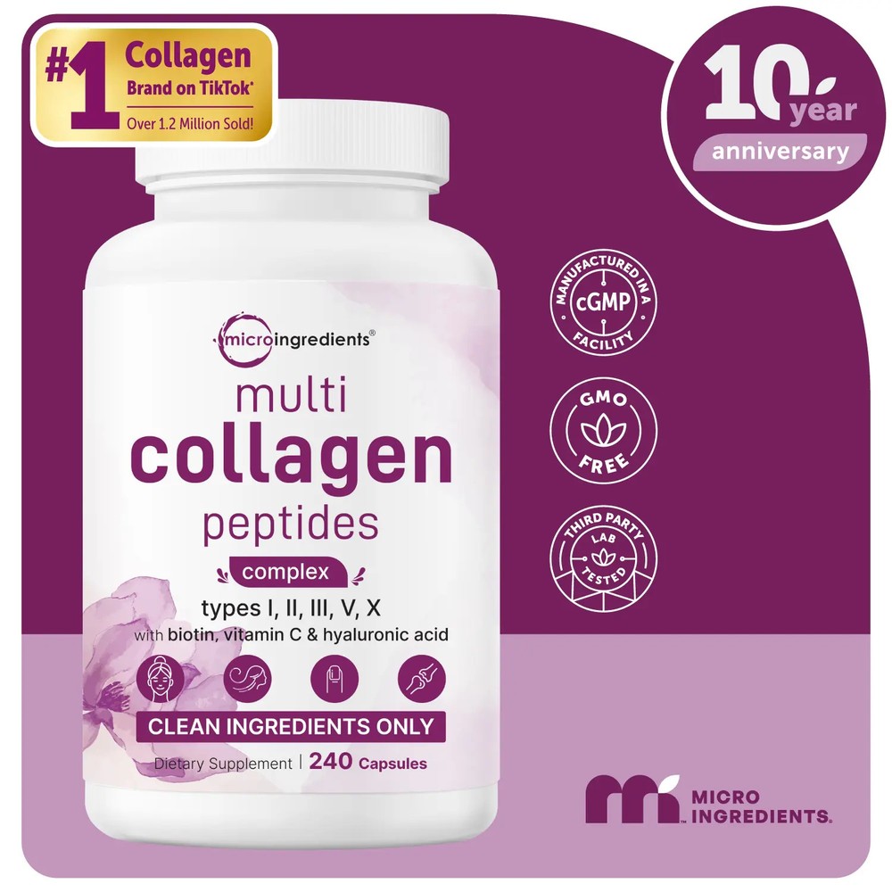 Multi Collagen Complex Supplement 240 Capsules Skin Hair Nail Support