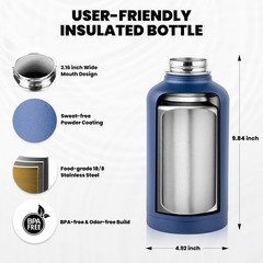 RAYMYLO Insulated Water Bottle 64 oz, Triple Wall Vacuum 64 Ounces, Dark Blue