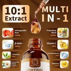 21-in-1 Cortisol Manager Reducer Liquid Drops, Support Night, Focus & Energy