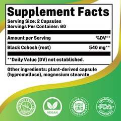 Black Cohosh Root Capsules 540mg- Menopause, PCOS, Estrogen Metabolism & Balance