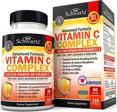 Vitamin C Complex Supplement, Vitamin C 1000mg Capsules w/ Rose Hips Zinc 120 ct