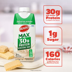 BOOST Max 30g High Protein Nutritional Drink Shakes, Very Vanilla, 11 fl oz, 4 P