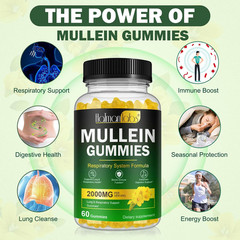 Mullein Gummies for Lung Detox, 2000Mg Mullein Leaf Extract for Respiratory & Di