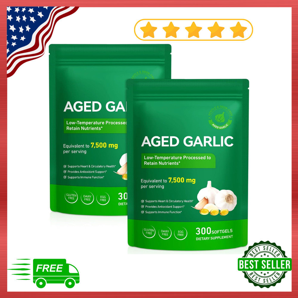Best Aged Garlic Extract, 300 Softgels, 7500mg Odorless | Heart & Immune Pack 2
