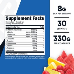 Essential Amino Acids EAA Powder – 30 Servings Fruit Punch, Non-GMO, Gluten Free