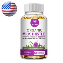 Milk Thistle (Silymarin) Dandelion Root Capsules 1000mg Liver Health Supplement