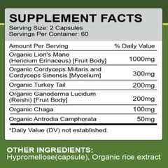 Mushroom Extract Complex Capsules Lions Mane Chaga Reishi Focus Memory Immunity