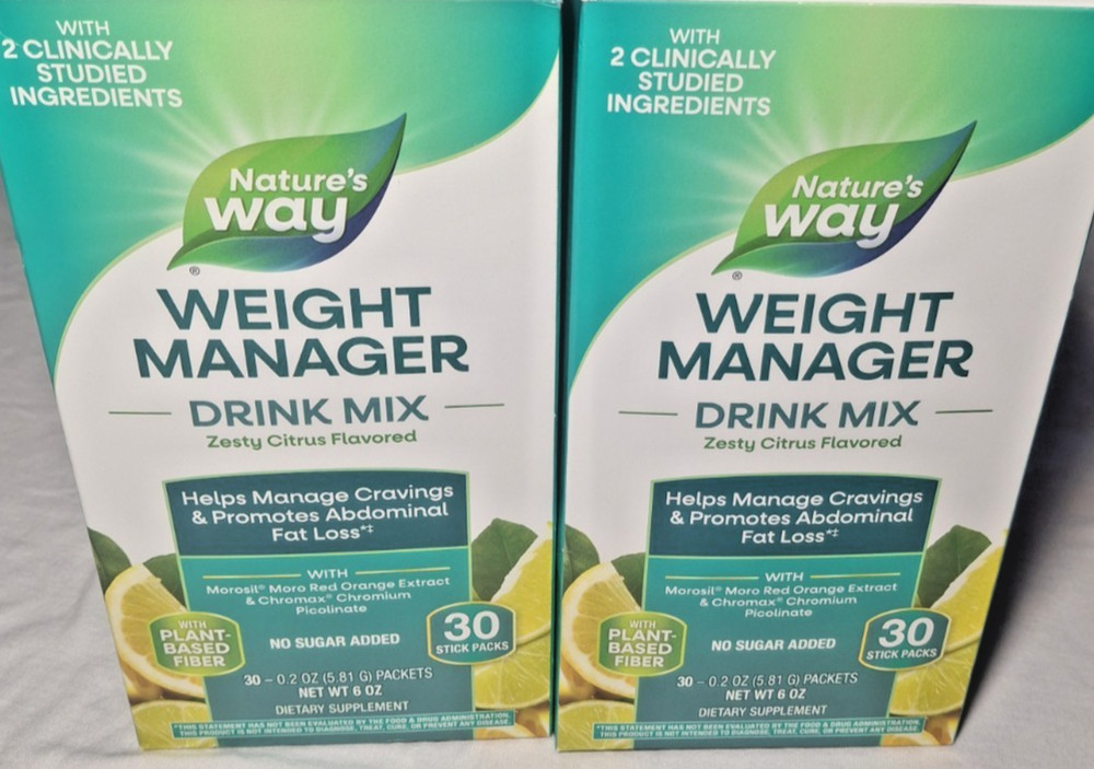 2 Boxes Natures Way Weight Manager Drink Mix Zesty Citrus 30 sticks per box