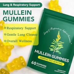 60 Count Mullein Gummies for Lung Cleanse, 2000mg Organic Mullein Leaf Extract f