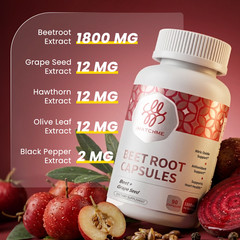 Beet Root Strength 20:1 Extract, 90/270 Capsules Nitric Oxide Support 1800 mg