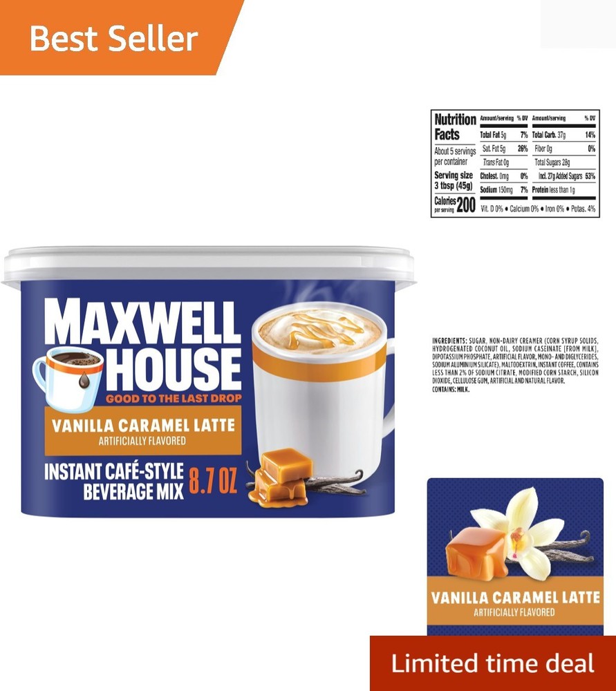 Delicious Vanilla Caramel Instant Coffee Mix – 8.7 oz Canister, Makes 5 Servings