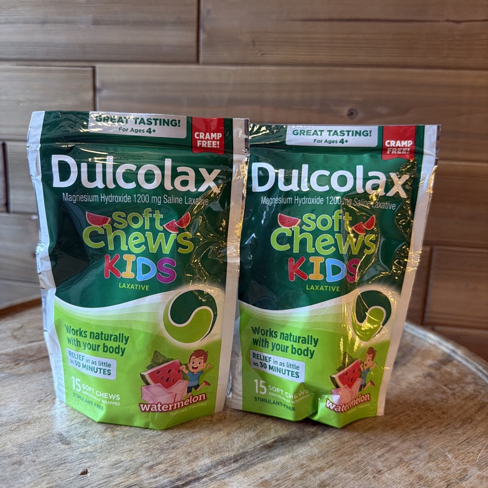 (2) Dulcolax Soft Chews Kids Saline Laxative Watermelon 15 Ct Each – Exp 8/26