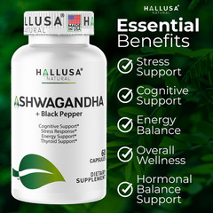 Organic Ashwangandha Root Extract with Black Pepper – Natural Supplement 60 CAP