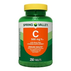 Spring Valley Vitamin C Supplement with Rose Hips Tablets, 500 mg, 250 Count