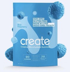 Create Creatine Monohydrate Gummies for Men & Women Strength Blue Raspber 90ct..