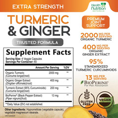 Turmeric Curcumin Supplement 2200mg with Ginger & BioPerine 240 Capsules