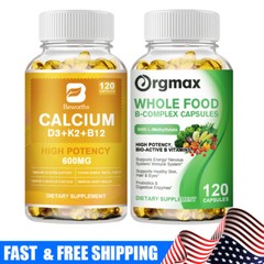 Vitamin B Complex 120Capsules Vitamin b12 D3+K2 &Calcium,Immune Support