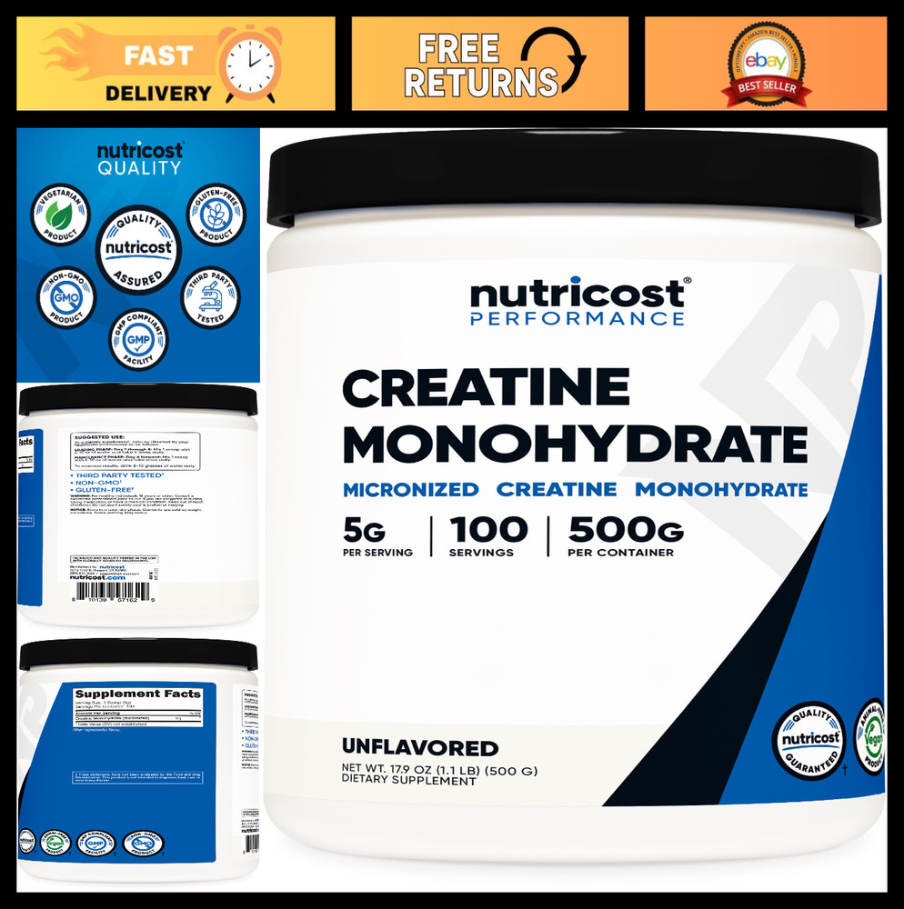 Micronized Creatine Monohydrate Powder 500g – 5000mg per Serving, 100 Servings