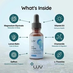 LUV Zen Drops Stress Support with Magnesium Glycinate and Lemon BalM 2 PACK.