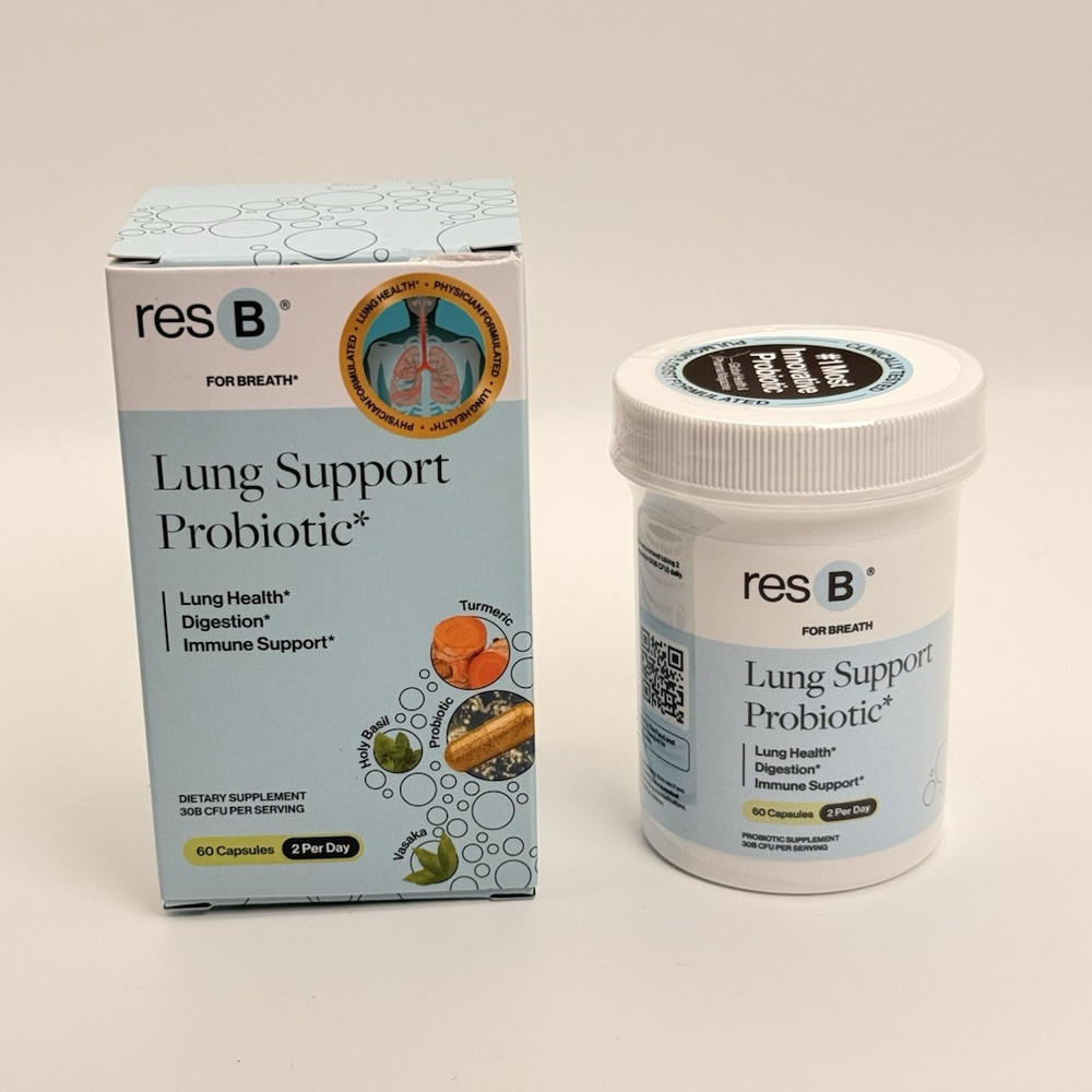 resB Lung Support Probiotic Lactobacillus Holy Basil Turmeric 60 Caps Exp 06/20…