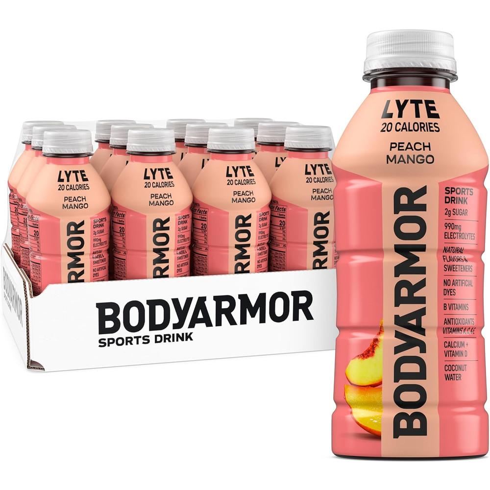 BODYARMOR LYTE, Peach Mango, Electrolyte Drink, 20 Calories, 16 Fl Oz Bottles (1